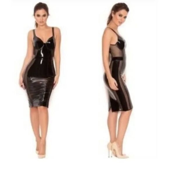 House of CB Dresses & Skirts - House of CB Firalla Black Vegan Leather Dress XS NWT